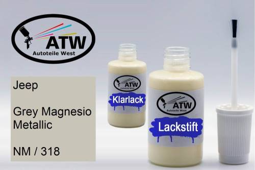 Jeep, Grey Magnesio Metallic, NM / 318: 20ml Lackstift + 20ml Klarlack - Set, von ATW Autoteile West.